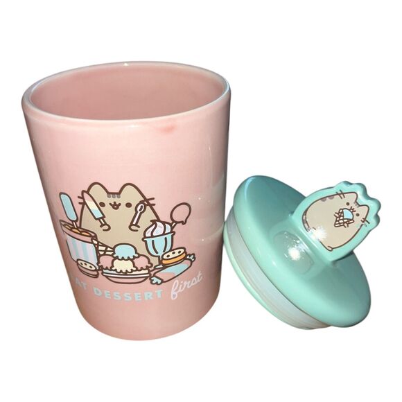 Pusheen Ceramic Eat Dessert First Cookie Jar NWT Pink 24 Oz - Picture 2 of 6